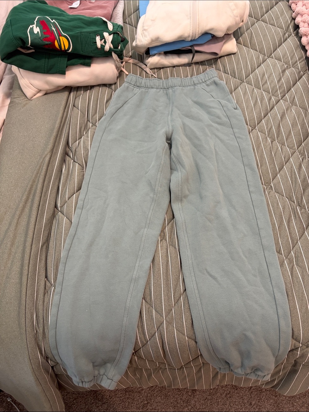 Cozy Elastic-Waist Fleece Jogger Pants - Light teal